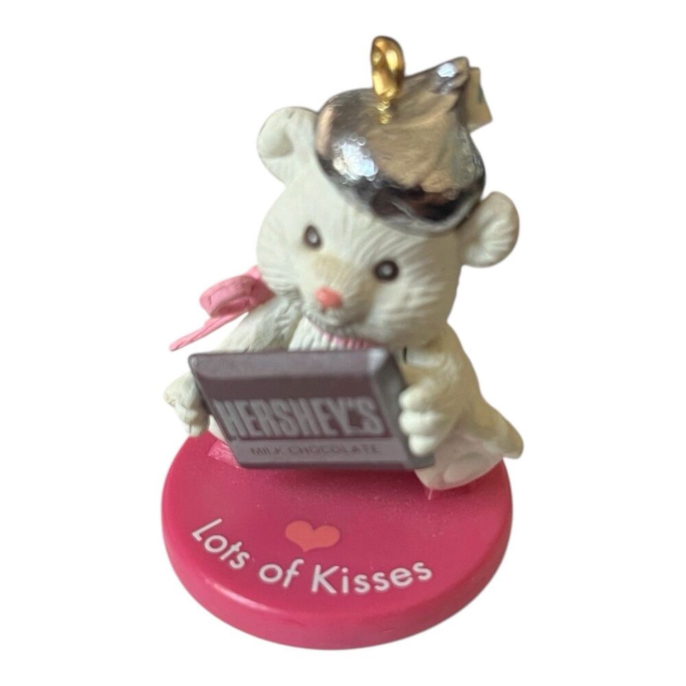 1993 Enesco Hershey’s Chocolate Bear Lots of Kisses Christmas Ornament Pink 2"
